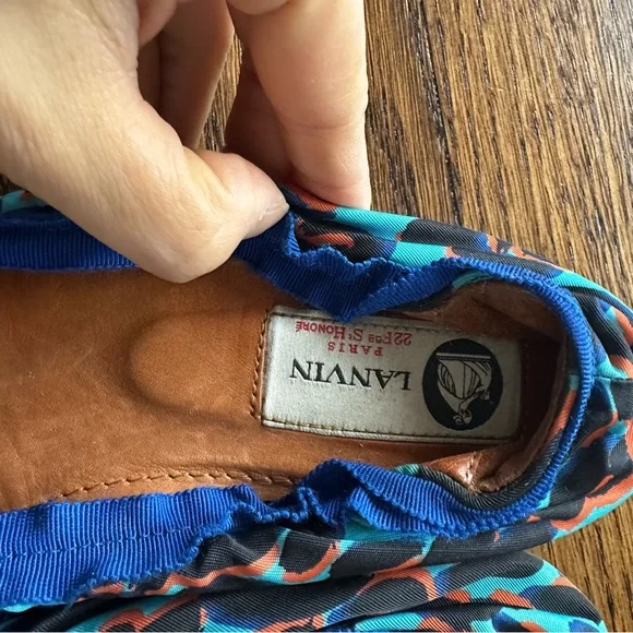 Lanvin silk ballet flats in a blue and orange leopard print EU38.5 US 7.5 - Picture 4 of 14